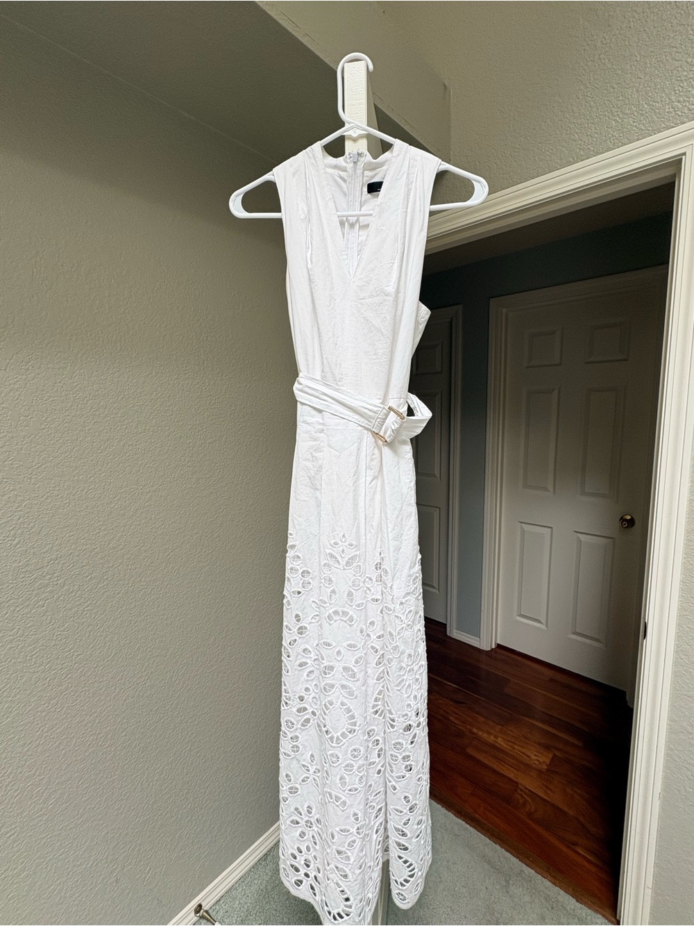 White House Black Market White Eyelet Maxi Dress with Tie Waist